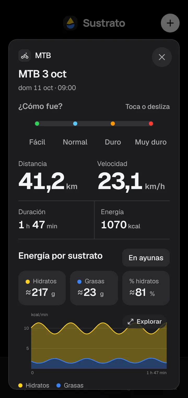 Detalle de una salida con la energía por sustrato